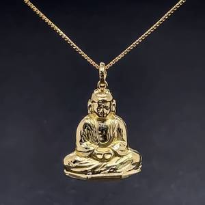 Zen Beauty Buddha Statue Highly Detailed Estate Pendant in 14k Yellow Gold