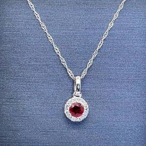 Elegant Vintage Style 0.43ctw Natural Ruby &amp Diamond Halo Pendant Chain Estate Necklace in 14k White Gold