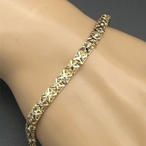 Retro-Mod Square Link Diamond-Cut & Hammered Bracelet in 14k Yellow Gold No Reserve $975 Retail