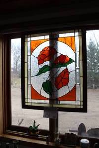 lot 233 image: Wood Framed Stained Glass Window