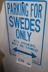 lot 239 image: Parking For Swedes Only Plastic Wall Art