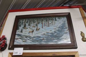 lot 248 image: Deer by the River by Gary French Signed Print , Wood Frame