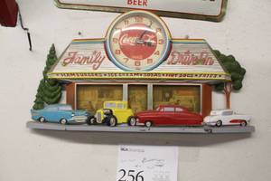 lot 256 image: Coca-Cola Family Drive-In Hot Rod Plastic Wall Clock