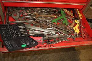 lot 56 image: Hand Tools - Old Wrenches, Specialty Wrenches, Drill & Bit Set