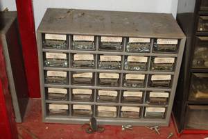 lot 161 image: Parts Organizer Cabinet - Hardware - Screws, Nuts, Washers, Bolts, Nuts, Misc. Hardware