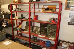 lot 163 image: Red Wood Shelving Unit