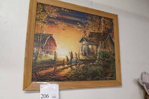 lot 206 image: The Farm by Terry Redlin Signed Jigsaw Picture Puzzle , Wood Frame