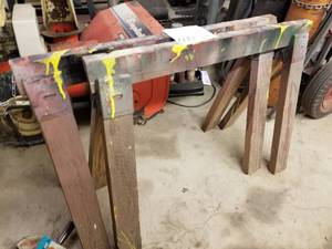 lot 600 image: Lot of (2) Wood Sawhorses