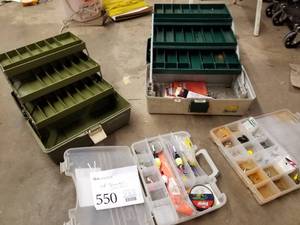 lot 550 image: Fishing Tackle Box, Fishing Tackle Organizers (x3), Fishing Tackle