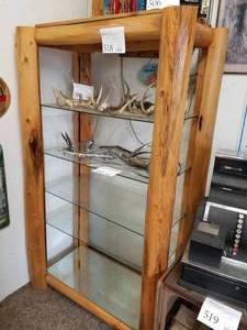 lot 518 image: Wood Shelving Unit 5 Glass Shelf