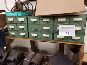lot 1121 image: Metal Parts Organizer Cabinet