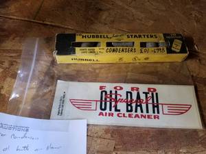 lot 344 image: Ford Oil Bath Air Cleaner, Hubbell Jackrabbit Starters w Condensors