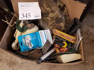 lot 345 image: Mildewcide Paint Additive, Vintage Rotary Telephone, Misc. Hardware