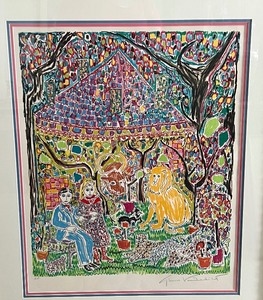 lot 5 image: Gloria Vanderbilt Framed Color Lithograph- Peaceful Kingdom
