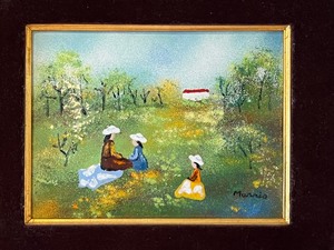 lot 28 image: Vintage Enamel on Copper Plate Impressionistic Landscape