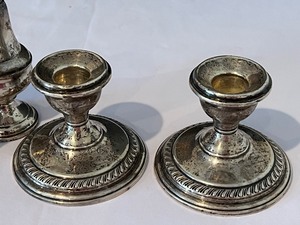 lot 30 image: Sterling Silver Candle Holders & Salt and Pepper Set