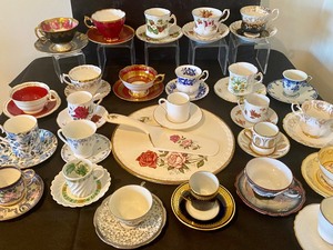 lot 66 image: Variety of TeacupsSaucers and Cake Plate w Server