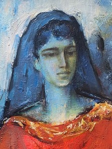 lot 80 image: Framed Oil Portrait Painting by Sandu Liberman