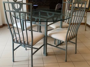 lot 89 image: Wonderful Kitchen Table with Metal Base and Glass Top