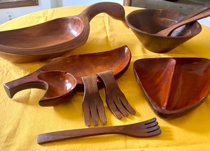 lot 91 image: Fun Variety of Wooden Vintage Serving Trays and Utensils