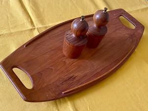 lot 93 image: Dansk Wood Tray and Two Danish Salt Shakers