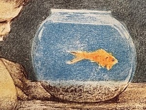 lot 204 image: Adorable Print of a Boy and His Goldfish