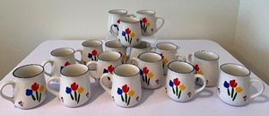 lot 159 image: Collection of 16 Newcor Stoneware Floral Mugs