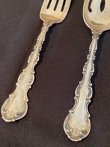lot 173 image: Vintage Gorham Strasbourg Sterling Silver Meat Fork and Slotted Spoon