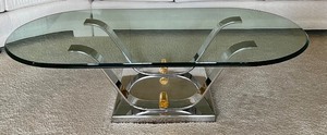 lot 15 image: Amazing Contemporary Metal Frame and Glass Top Coffee Table