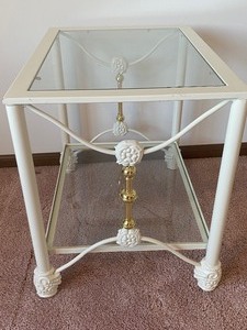 lot 277 image: White Metal Glass Top Accent Table