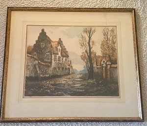 lot 262 image: Vintage Colored Etching by Dasselborne entitled, The Road to the Village