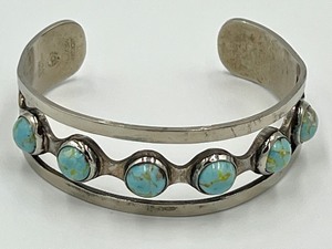 lot 323 image: Petite Sterling and Turquoise Cuff Bracelet