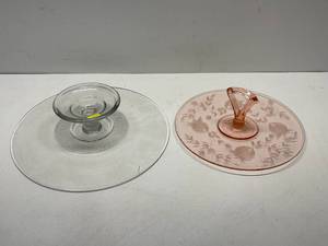 Pink Depression and Glass Serving Trays