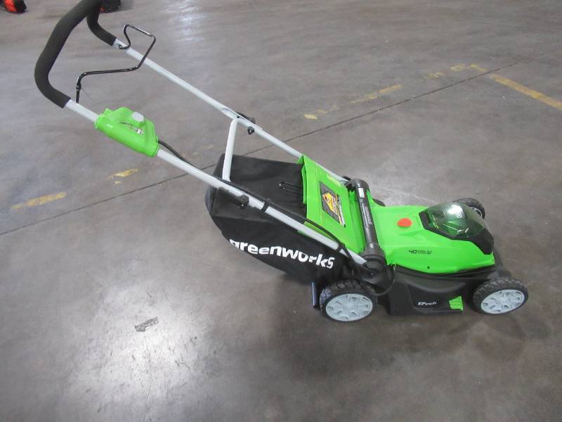 lot 814 image: Greenworks 40V 17 inch Cordless Lawn Mower, Tool Only Does Not Included BatteryCharger, MO40B01, Does Not Run, For PartsRestore.