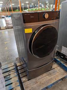 lot 327 image: Midea 8-cu ft Reversible Side Swing Door Stackable Steam Cycle Gas Dryer (Door doesnt latch)