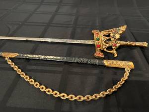 lot 13 image: Spain Crown Style Guard Jeweled Rapier Sword & Scabbard