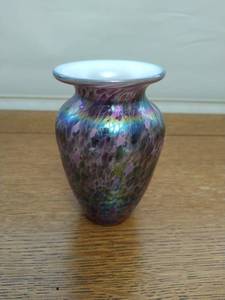 Handblown Iridescent Glass Vase Signed by Artist