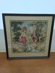 Vintage Framed Tapestry Art