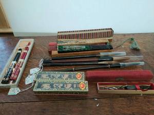 Collection of Vintage Pens, Fans, Asian Calligraphy Brushes & More