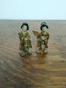 Pair of Hand Painted Embossed Japanese Figurines