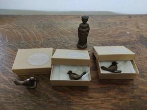 Bronze Figurine and Three Bronze Birds