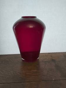 Large Red Glass Vase Made in Poland