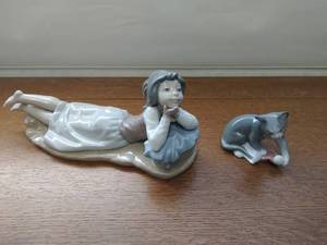 Two NAO Figurines- Cat & Girl