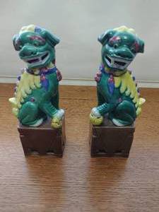 Pair of Porcelain Foo Guardian Dog Bookend Figurines