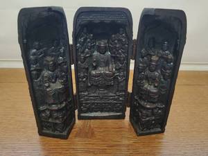 Vintage Wood Triptych Travel Buddhist Altar