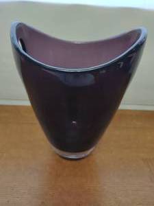 Large Polish Handblown Amethyst Glass Vase