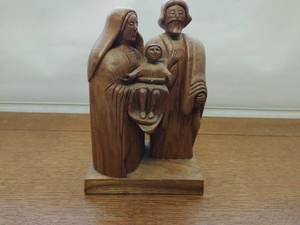 Carved Wood Jesus, Mary & Joseph Figurine