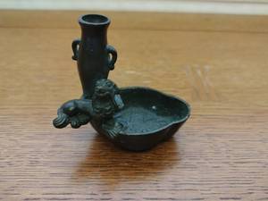 Old Asian Style Metal Pen Holder with Trinket Tray