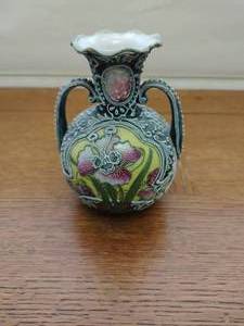 Antique Noritake with Blue Stamp Hand painted Embossed Decorated Porcelain Vase