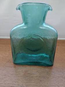 Blenko Handcrafted Teal Double Spout Water Carafe Pitcher